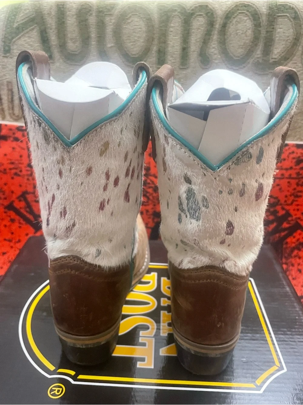 Dan Post Youth Girls Rumi Cowboy Boots Leather White Rainbow Cowhide Sz 11